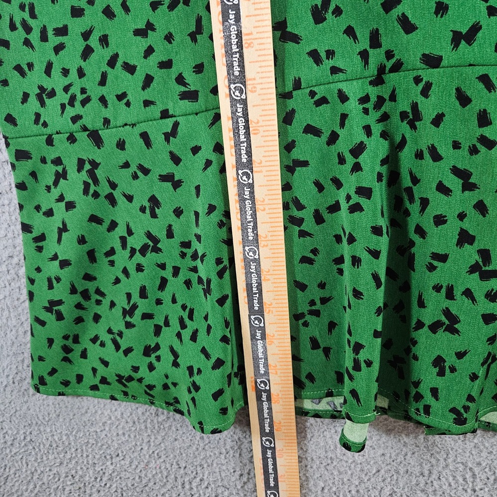 Susan Graver Green Black Abstract Print Peplum Button Front Blouse Womens Medium - Picture 8 of 9